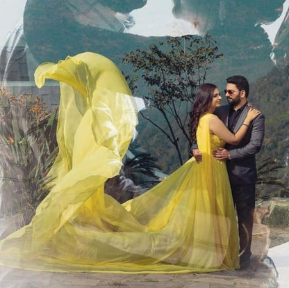 Yellow Prewedding Mega Trail Gown