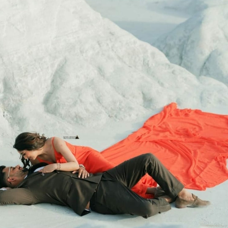 Orange Ruched Prewedding Mega Trail Gown
