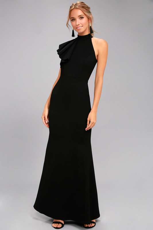 Margaux Black One-Shoulder Maxi Dress