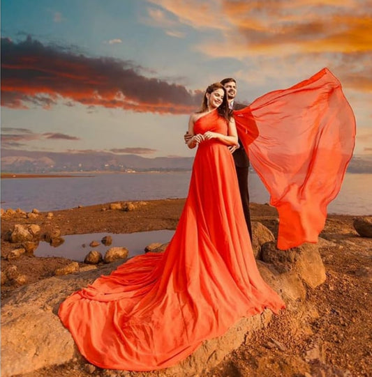 Orange One Shoulder Mega Trail Gown
