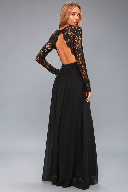 Awaken My Love Black Long Sleeve Lace Maxi Dress
