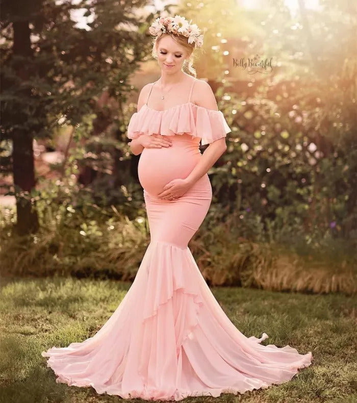 Peach Pink Photoshoot Mermaid Maternity Dress