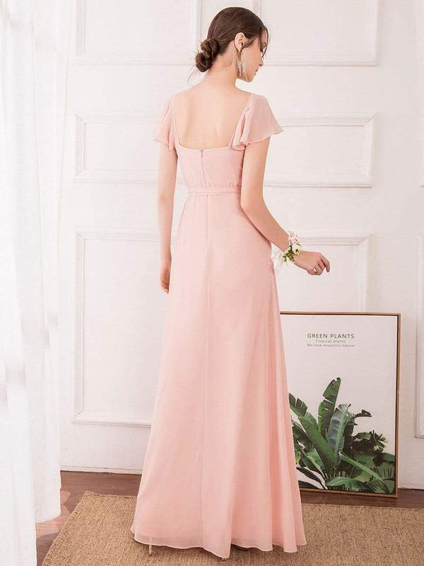 Women's Elegant A-Line Ruffles Sleeve Georgette Bridesmaid Dress