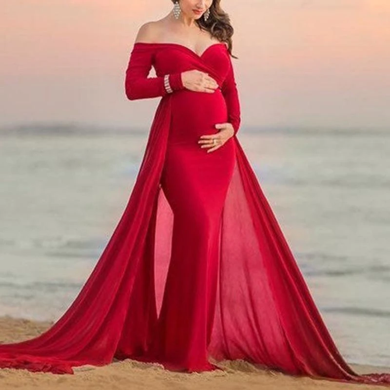 Red lycra and Georgette Maternity Gown