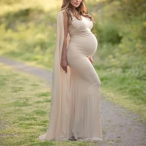 Maternity Solid Color White Lycra and Georgette Dress