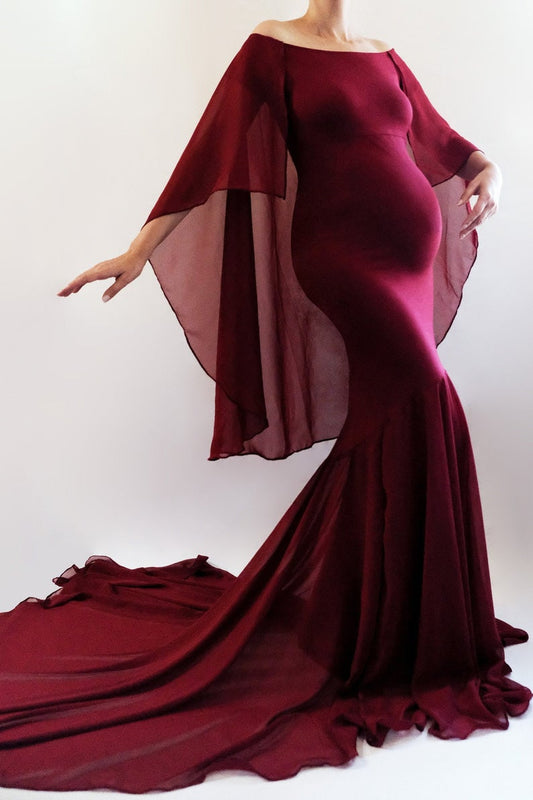 GLORIA Maternity Dress Fitted Maxi Dress with Cape