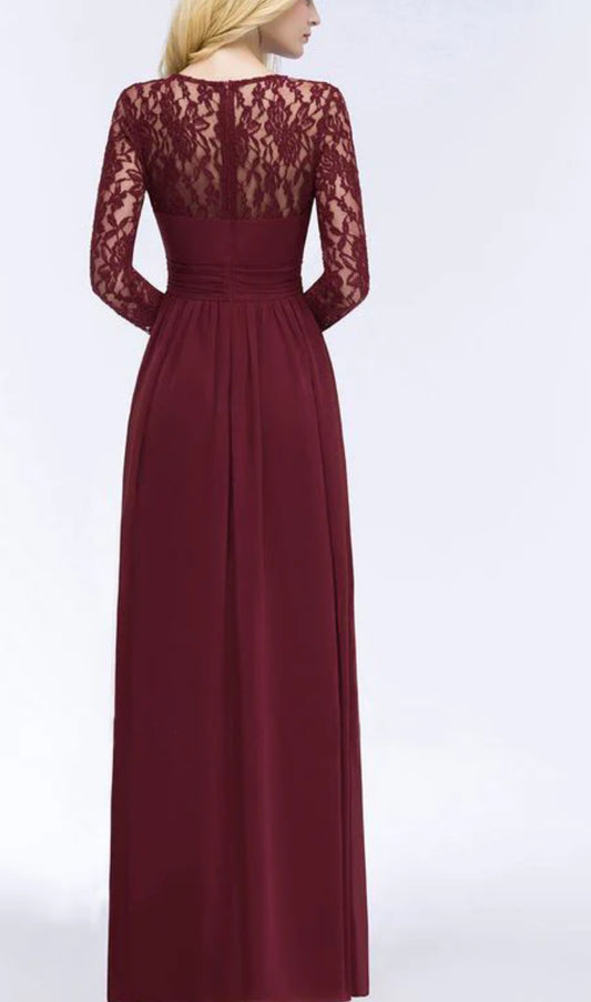 Wine Lace Bustier Maxi Dress