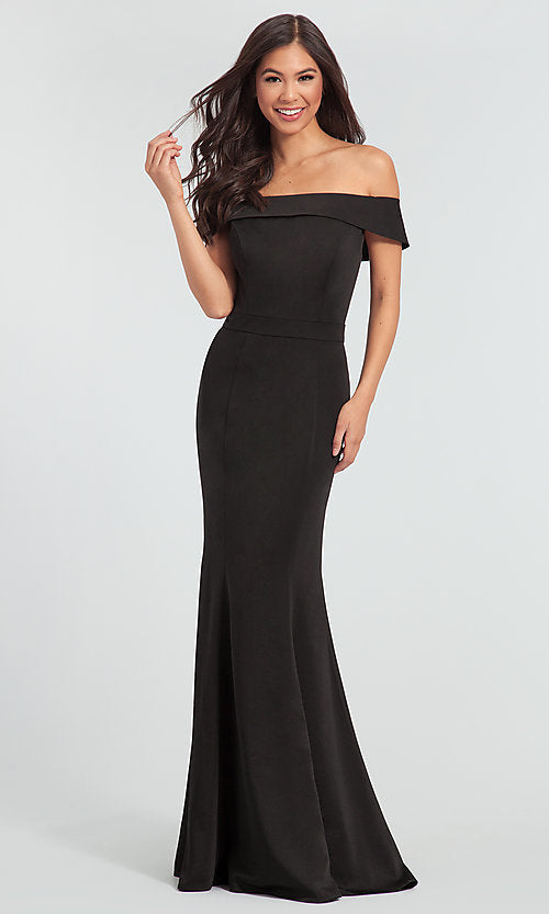 Scuba black Off Shoulder Bodycon Maxi Dress
