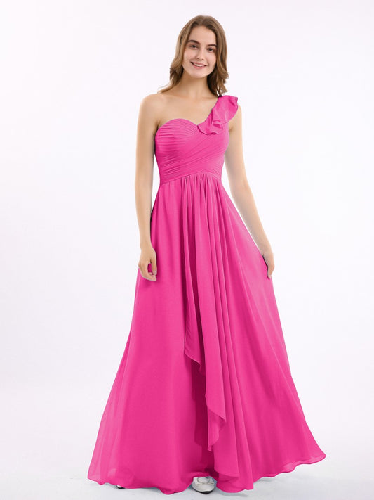 Hot Pink One Shoulder Drape Dress