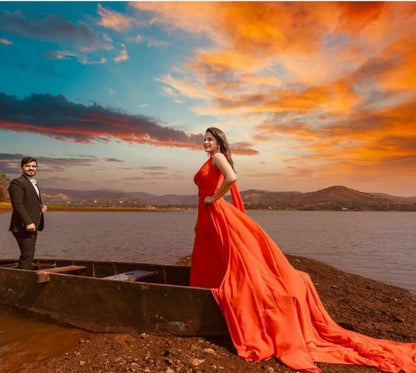 Orange One Shoulder Mega Trail Gown