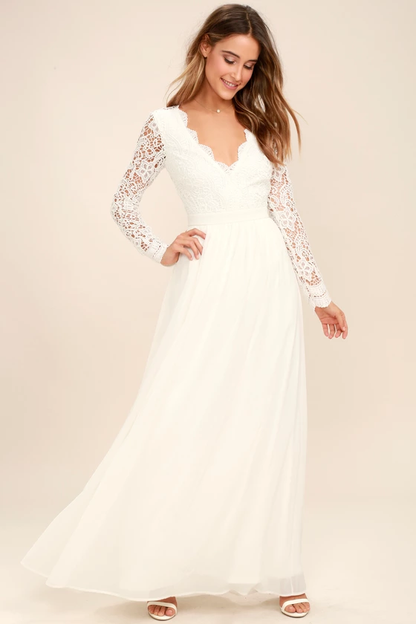 Awaken My Love White Long Sleeve Lace Maxi Dress iwearmystyle Awaken My Love White Long Sleeve Lace Maxi Dress iwearmystyle