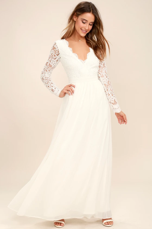 Awaken My Love White Long Sleeve Lace Maxi Dress