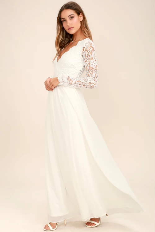 Awaken My Love White Long Sleeve Lace Maxi Dress