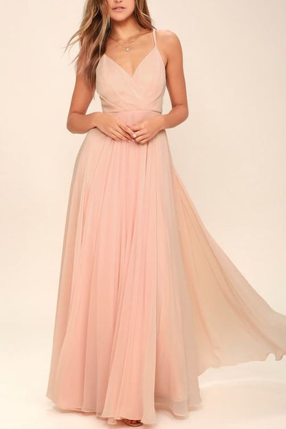 Ruched Detail Peach Flared Maxi Dress