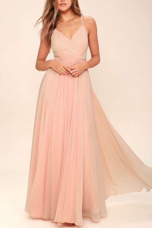 Ruched Detail Peach Flared Maxi Dress