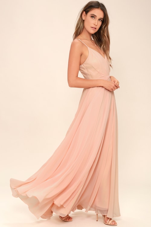 Ruched Detail Peach Flared Maxi Dress