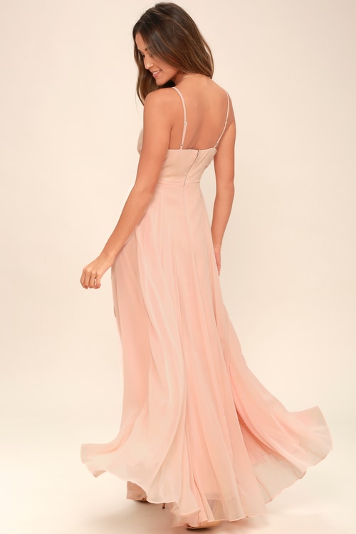Ruched Detail Peach Flared Maxi Dress