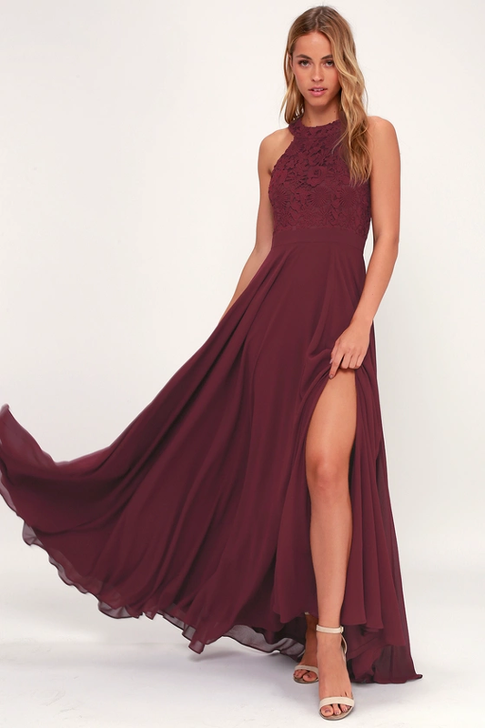 Picture Perfect Burgundy Lace Maxi Dress