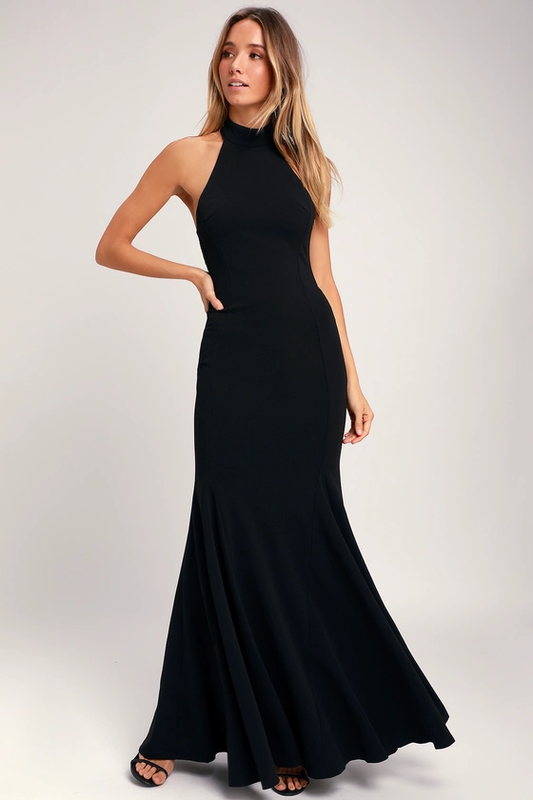 Slice of Joy Black Halter Maxi Dress