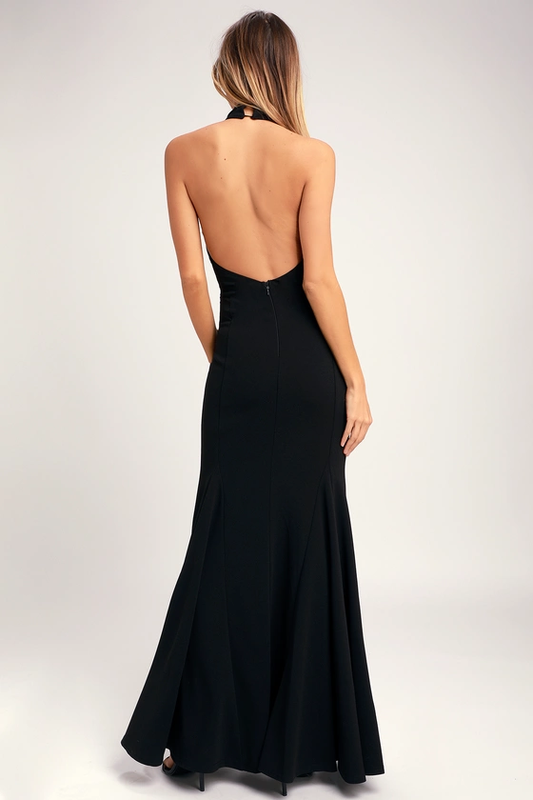 Slice of Joy Black Halter Maxi Dress