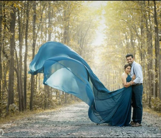 Teal Green One Shoulder Prewedding Mega Trail Gown