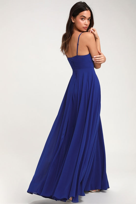 Ruched Royal Blue Maxi