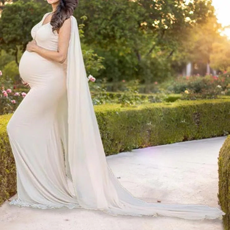 Maternity Solid Color White Lycra and Georgette Dress
