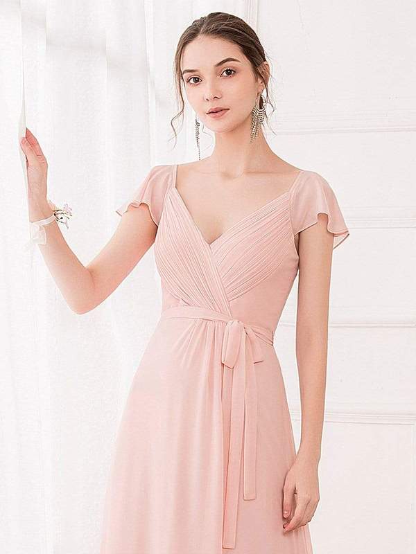 Women's Elegant A-Line Ruffles Sleeve Georgette Bridesmaid Dress