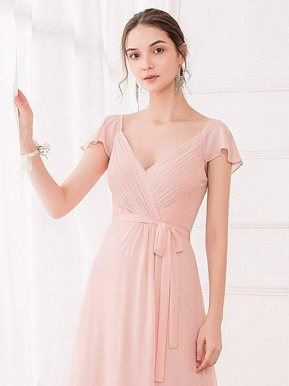 Women's Elegant A-Line Ruffles Sleeve Georgette Bridesmaid Dress