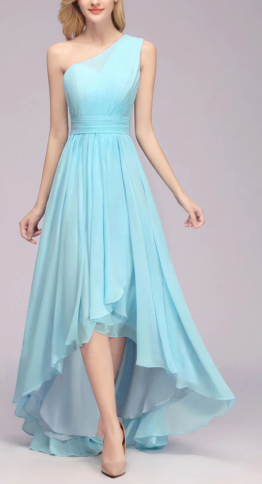 Sky Blue One Shoulder High Low Dress
