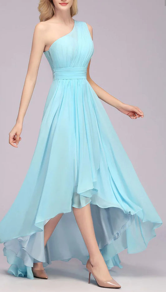 Sky Blue One Shoulder High Low Dress