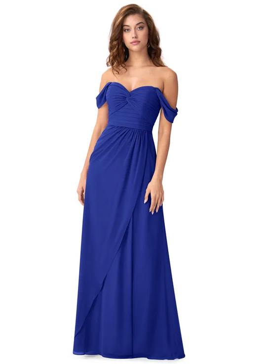 Off Shoulder Drape Knot Bridesmaid Dress
