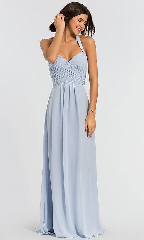 Sky Blue Drape Halter Maxi Dress