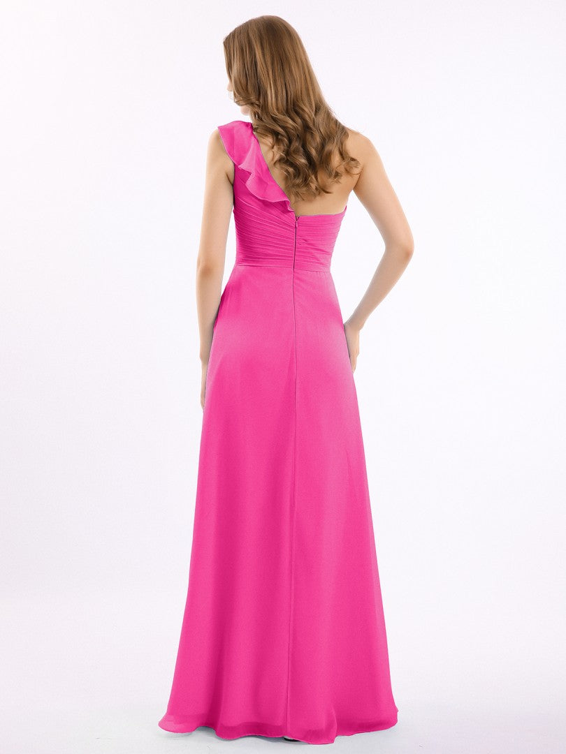 Hot Pink One Shoulder Drape Dress