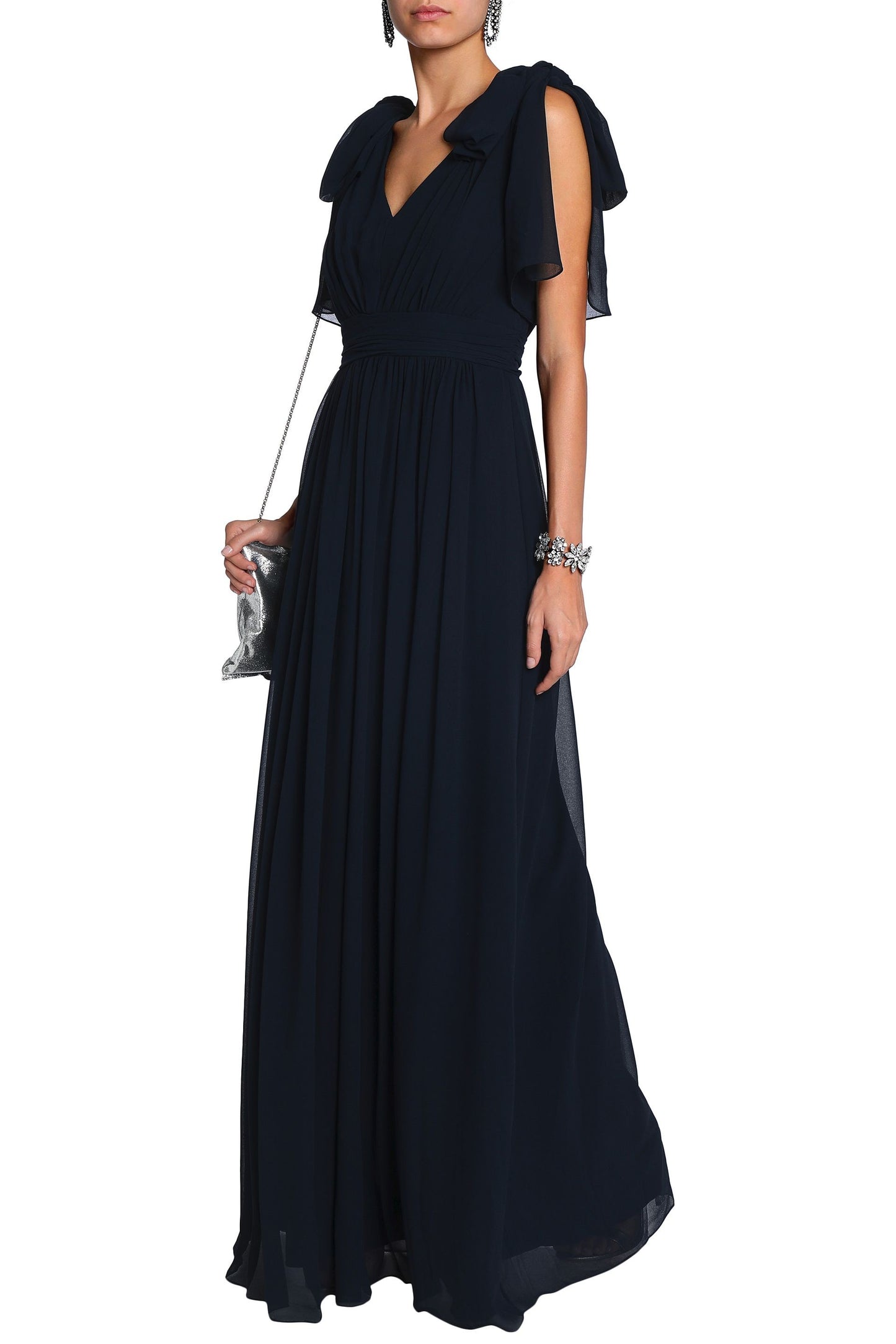 Ruffle Sleeves Navy Maxi Dress