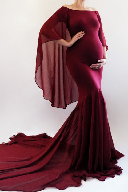 GLORIA Maternity Dress Fitted Maxi Dress with Cape