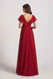 Maroon Red V Neck Ruffled Maxi Dress