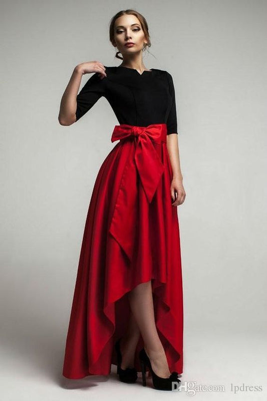 Black And Red Hi Low Tie up two piece set