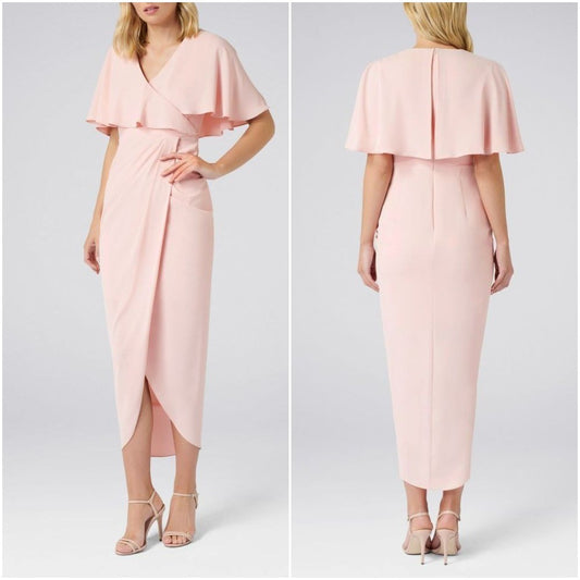 Baby Pink Cape Sleeves Maxi Slit Dress