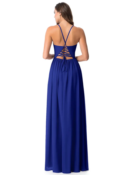 Cross Back Bridesmaid Dress with Slit