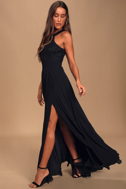 Picture Perfect Black Lace Maxi Dress