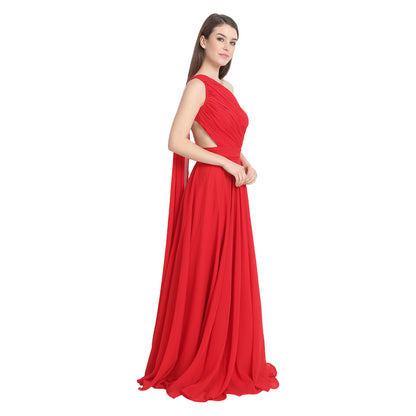 Red Draped One Shoulder Maxi Dress