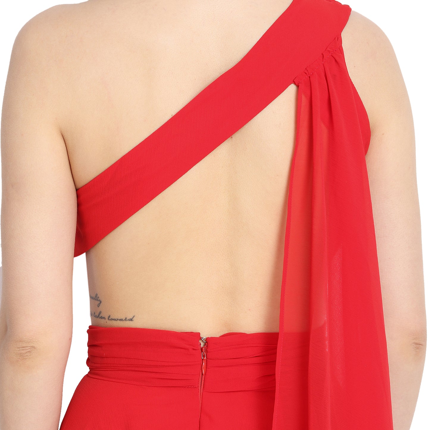 Red Draped One Shoulder Maxi Dress