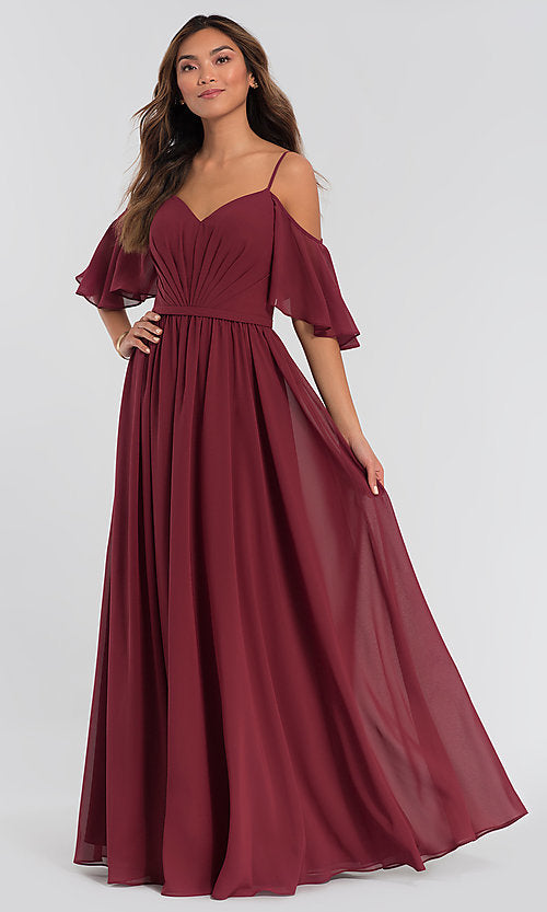Sangria Cold Shoulder Draped Maxi Dress