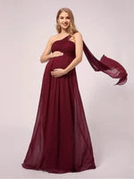 Maroon One Shoulder Maternity Dress