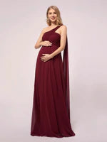 Maroon One Shoulder Maternity Dress