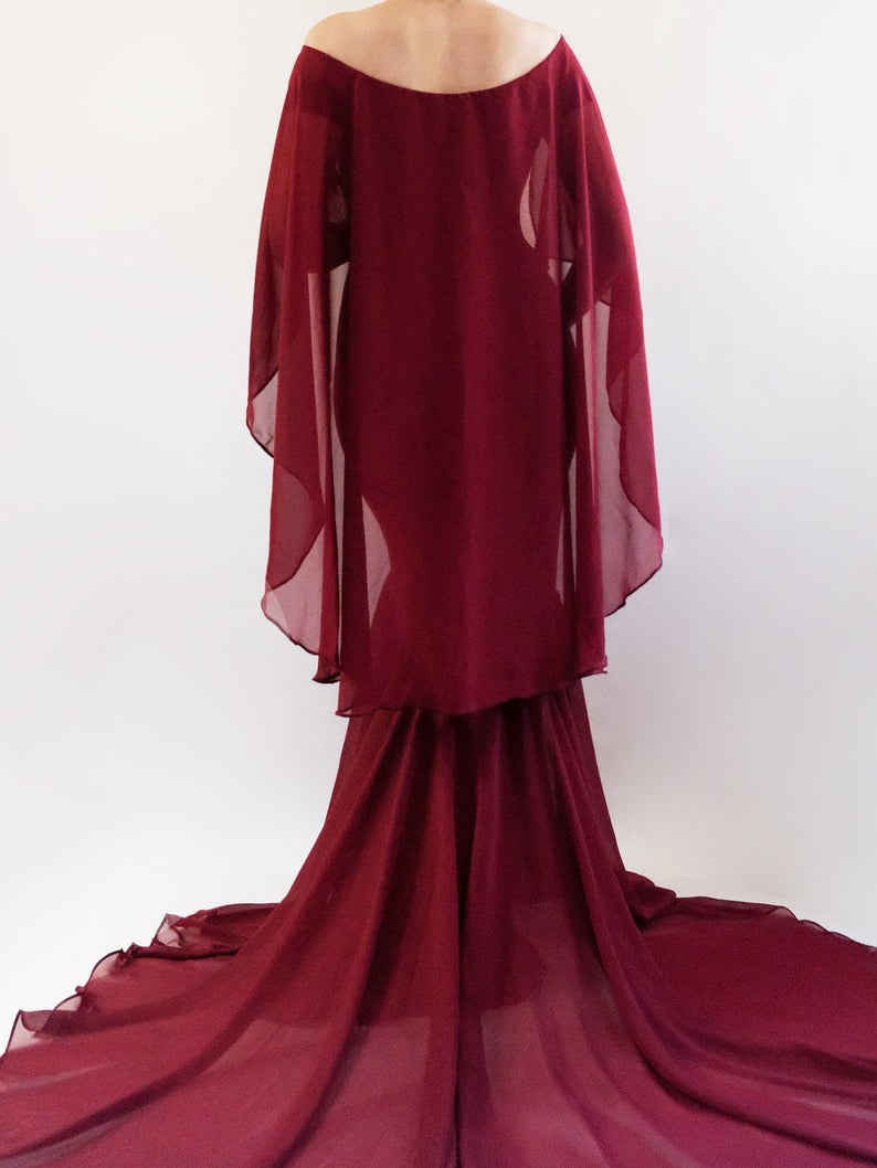 GLORIA Maternity Dress Fitted Maxi Dress with Cape