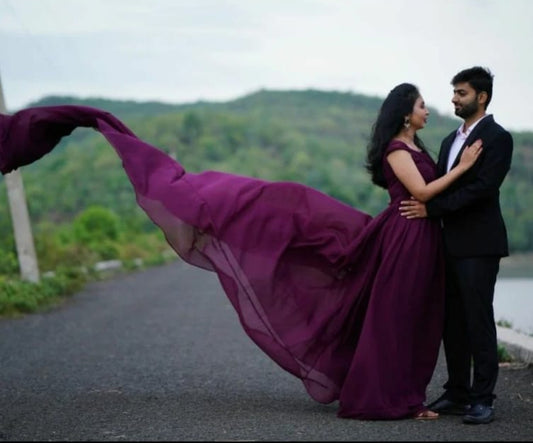 Deep Wine Double Draped Mega Trail Gown