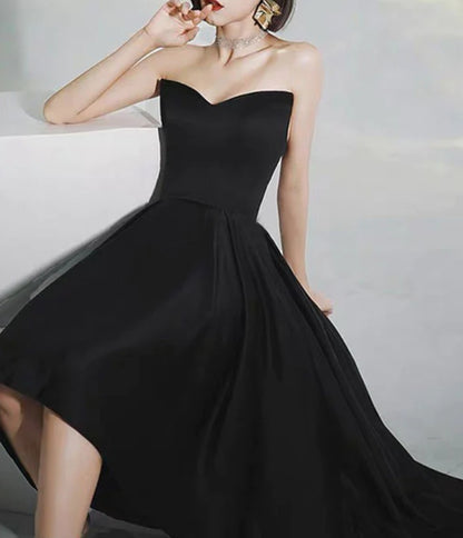 Black Satin High Low Tube Dress