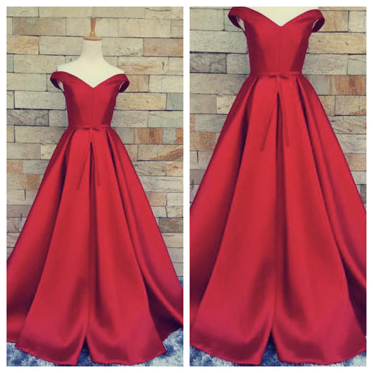 Red Satin Off Shoulder Dress